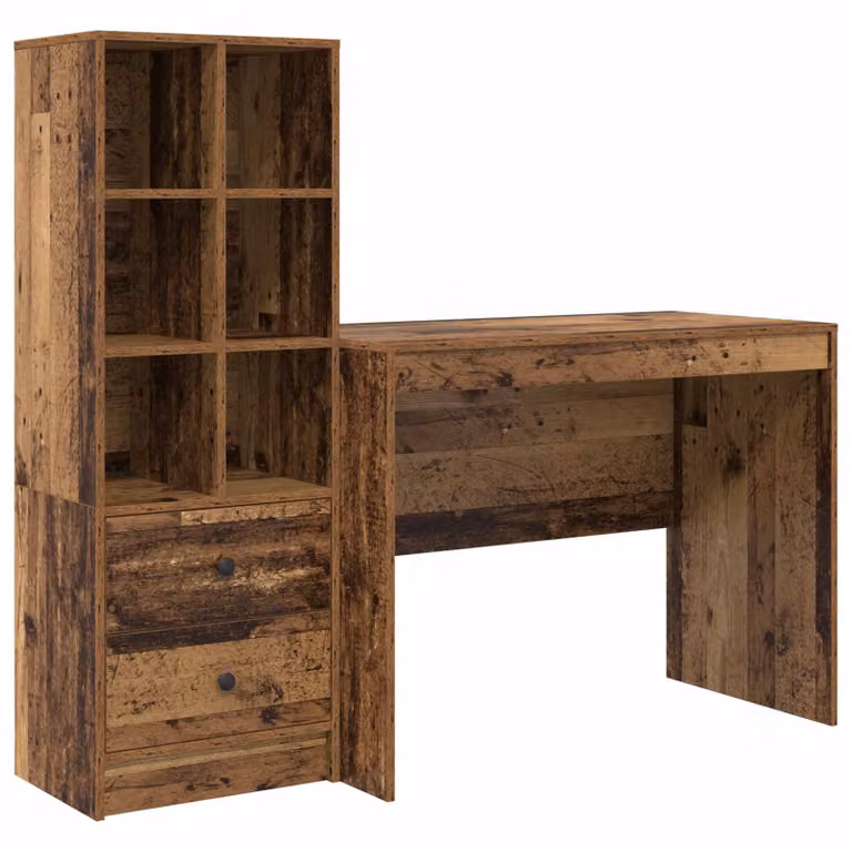 Set de 2 escritorios modernos de madera de vidaXL en color marrón para oficina en casa, An: 145.5 cm, P: 50 cm, Al: 127 cm