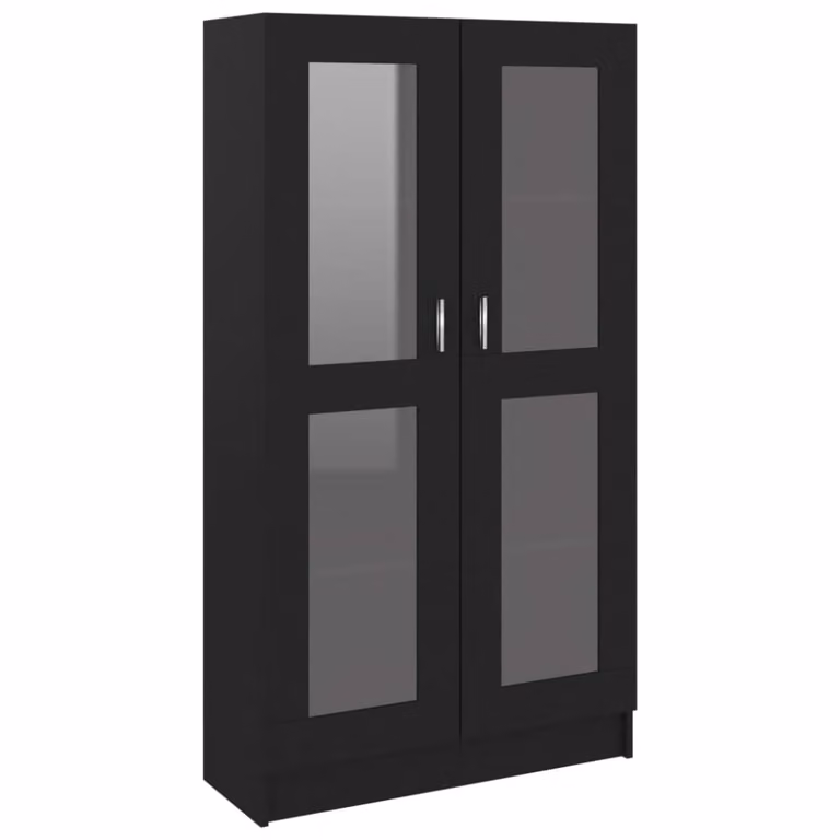 Vitrina Maison Chic de madera y cristal con puertas de vidrio en color negro, An/P/Al: 82,5 x 30,5 x 150 cm