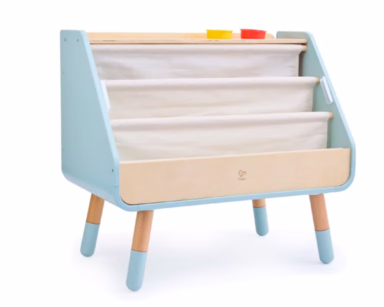 Estantería y tablero de dibujo 2 en 1 de madera Hape para niños en azul y blanco An/P/Al: 63 x 39 x 39 cm