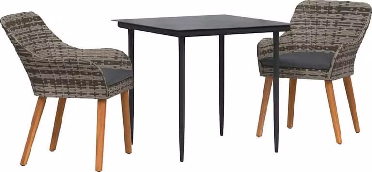 Conjunto de comedor de jardín Syfax de 3 piezas en ratán sintético y cristal color gris
