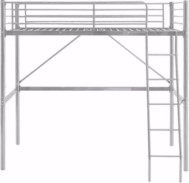 Litera juvenil Mueblix Modelo Pedro de metal color plata con escalera, ideal para habitación infantil, An/P/Al: 90 x 190 x 184 cm