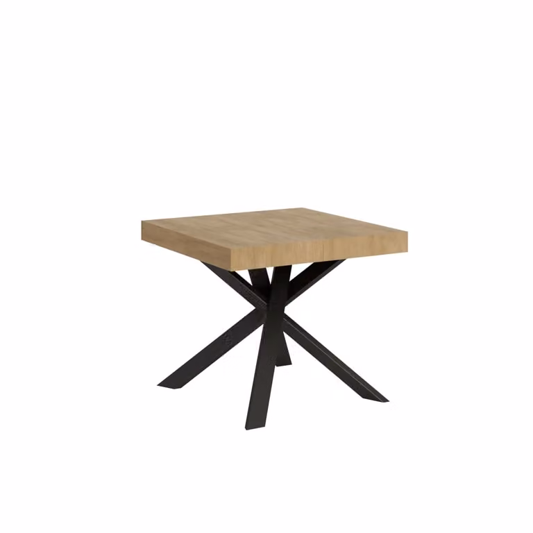 Mesa extensible Itamoby de diseño moderno con tapa de roble y patas de hierro en color antracita, An/P/Al: 90 x 90 x 76 cm (extensible hasta 194 cm)
