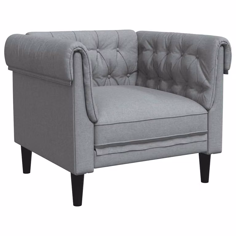 Sillón Chesterfield de tela gris claro vidaXL