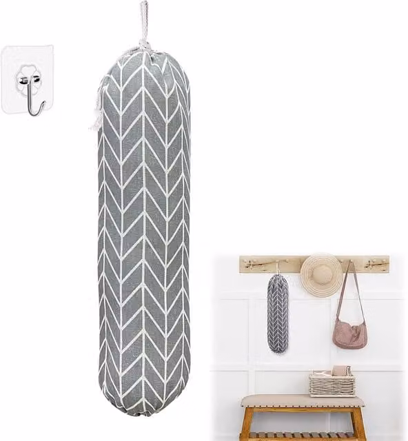 Soporte colgante y organizador plegable de CSPARKV para bolsas de plástico lavables en color gris de algodón y lino