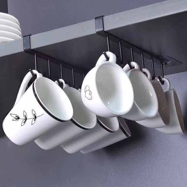 Juego de 2 ganchos colgantes Tigrezy de metal en negro para tazas, utensilios, corbatas y cinturones