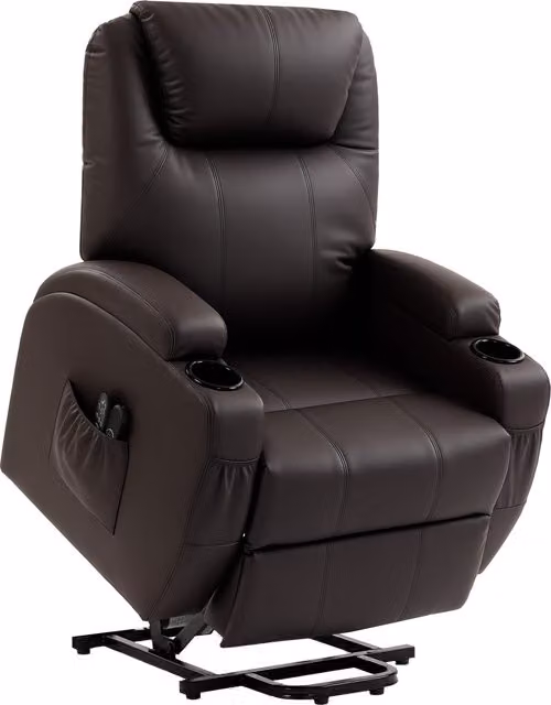 Sillón elevador HOMCOM de relax en color marrón con mando a distancia, portavasos y respaldo ajustable