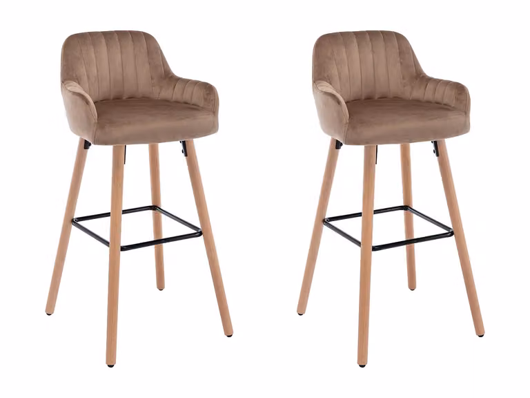 Juego de 2 taburetes de bar de terciopelo con patas de madera de haya en color beige de VENTE-UNIQUE