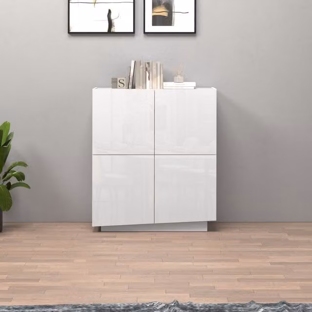 Aparador moderno de 4 puertas WHOUS en color blanco brillo An/P/Al: 100 x 35 x 120,4 cm
