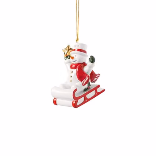 Adorno de porcelana de muñeco de nieve Villeroy & Boch para colgar en el árbol de Navidad, multicolor y blanco, An/P/Al: 6,5 x 4,5 x 9,5 cm