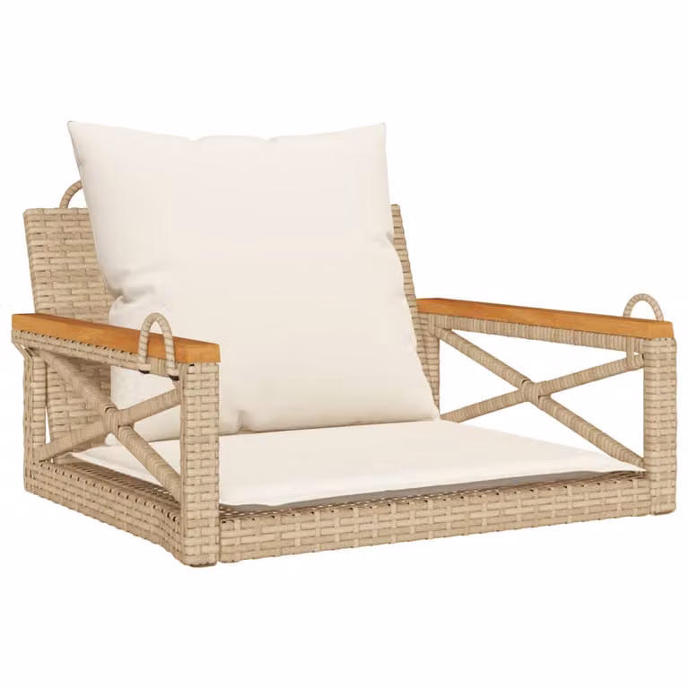 vidaXL Banco columpio de ratán sintético con cojines beige An/P/Al: 63 x 62 x 40 cm
