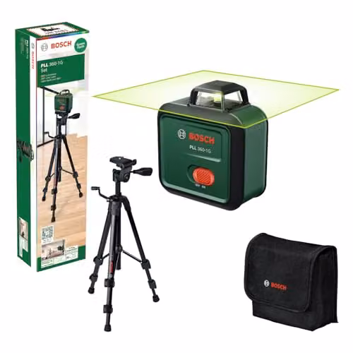 Nivel láser de línea Bosch PLL 360-1G con láser verde de 360 grados, autonivelante y batería recargable de iones de litio
