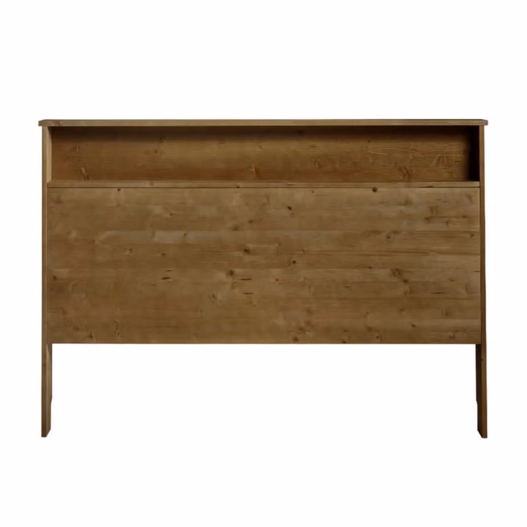 Cabecero de cama Hannun Igor con estantería integrada y compartimentos laterales de madera de abeto maciza en color marrón de 150 cm