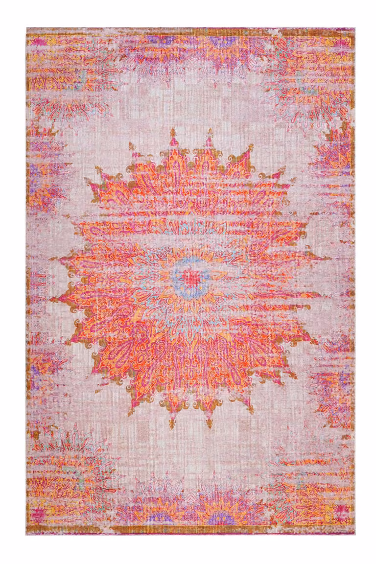 Alfombra Wecon Home de vinilo con estampado retro vintage en rosa pastel y multicolor, An/P: 160 x 230 cm