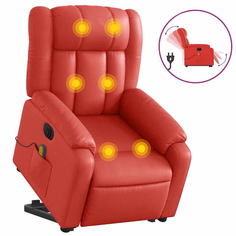Sillón de masaje eléctrico elevable vidaXL en cuero artificial rojo para mayores