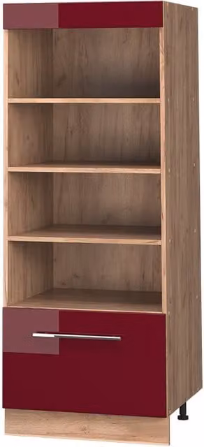 Estantería de cocina Vicco Fame-Line en rojo burdeos alto brillo y roble dorado, An: 60 cm, Al: 153,6 cm, P: 49 cm