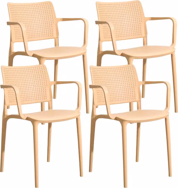 Juego de 4 sillas de jardín apilables Oviala en plástico color beige y amarillo con reposabrazos