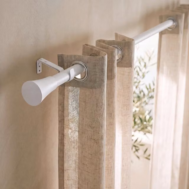 Kit de barra de cortina extensible Emmebi Bell de aluminio blanco mate, diámetro 25 mm, longitud 120-210 cm