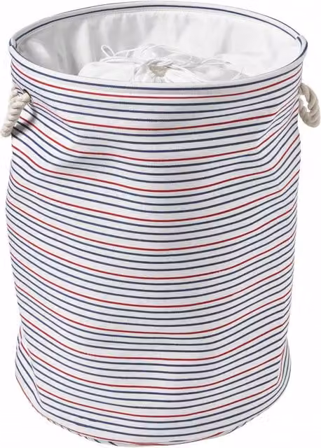 Cesta de lavandería plegable de polialgodón a rayas de Guy Levasseur, color blanco y multicolor, capacidad de 60 litros con asas
