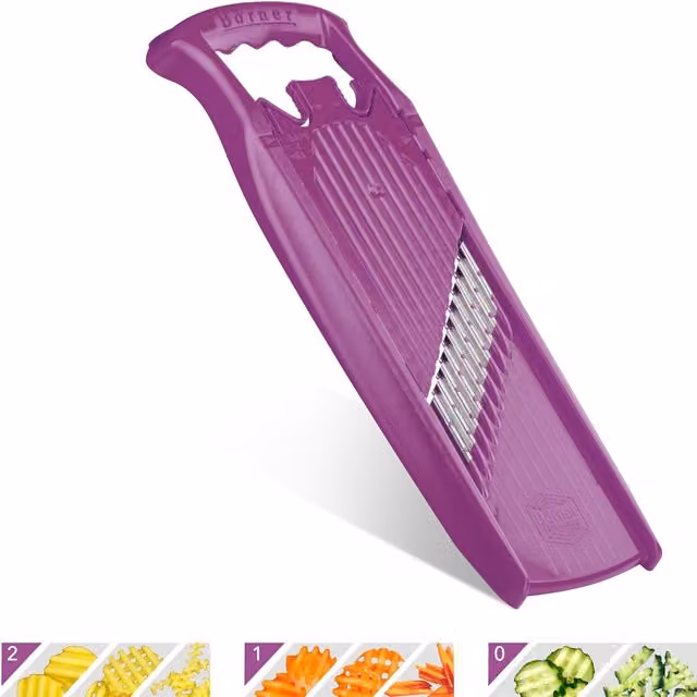 Mandolina cortadora de verduras ondulada Börner Powerline color violeta con protector de dedos