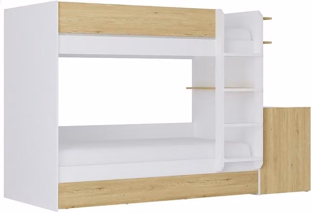 Litera con cama nido y 2 escritorios Domati para niños en color blanco y beige, An/P/Al: 190 x 90 x 208 cm