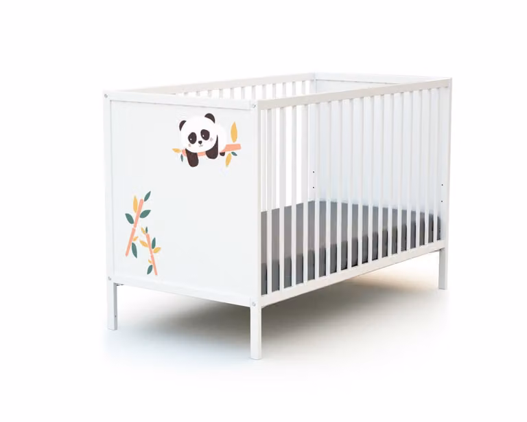 Cuna para bebé Webaby Panda en madera y color blanco con lateral abatible An/P/Al: 120 x 60 x 64,5 cm