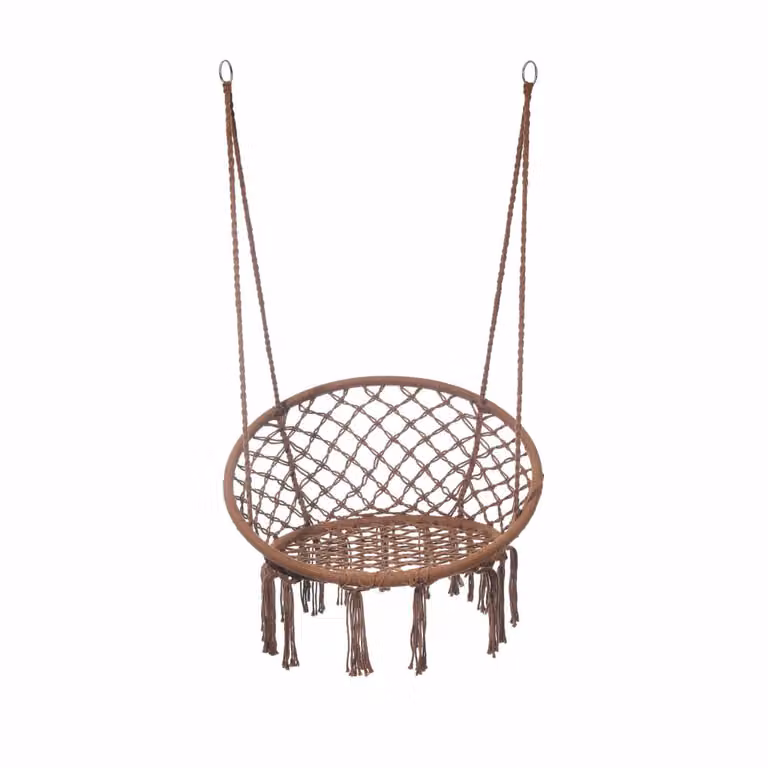 Sillón colgante boho Mobili Rebecca de metal y tejido marrón, An/P/Al: 120 x 80 x 60 cm