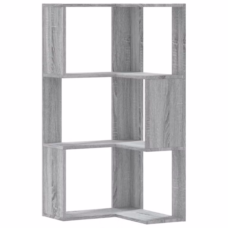 Estantería de esquina de 3 niveles vidaXL en madera MDF color gris para salón, dormitorio u oficina, An/P/Al: 50 x 50 x 102 cm