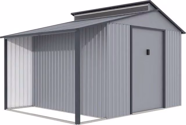 Caseta de metal con pérgola Madras de Habitat Et Jardin en color gris de 9,12 m²