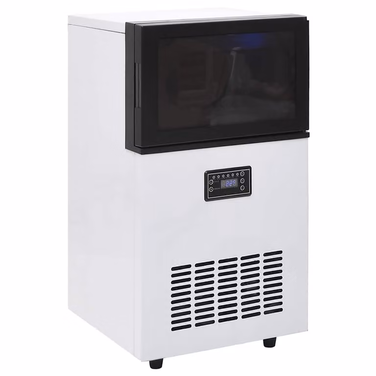 Máquina de hacer cubitos de hielo vidaXL en acero inoxidable, color negro y blanco, con capacidad de 45 kg/24 h e incluye pala para hielo