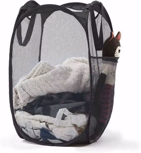 Cesto de malla desplegable para ropa sucia ODIPIE con asas resistentes y diseño plegable en color negro