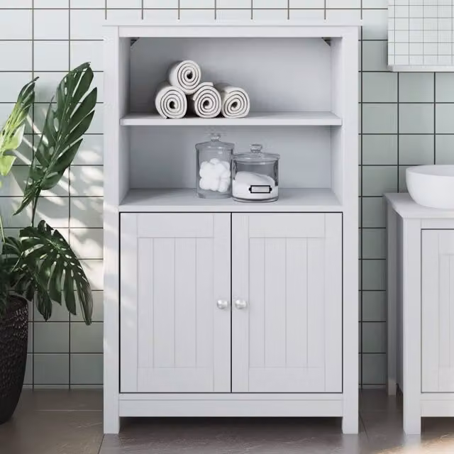 Mueble de baño Berg de Maison Exclusive en madera maciza de pino blanco, diseño rústico y montaje de pared, An/P/Al: 69,5 x 34 x 110 cm