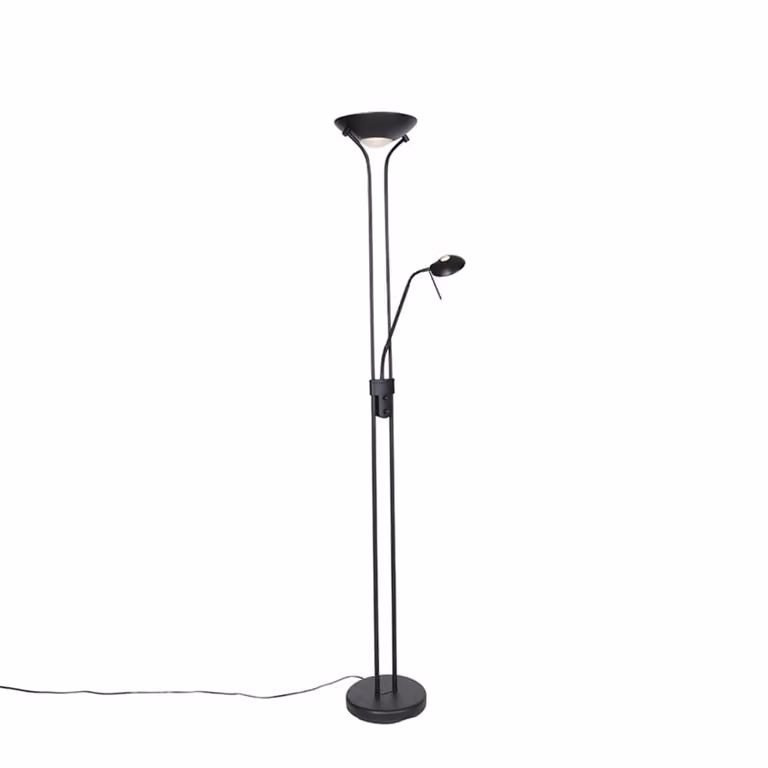 Lámpara de pie moderna Qazqa Diva con brazo de lectura y LED integrado de 23W en color negro