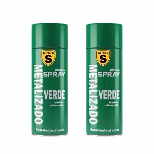 Pack de 2 unidades de Pintura Spray SPSIL Verde Metalizado con Brillo para Metal, Madera y Plástico, 400 ml cada una