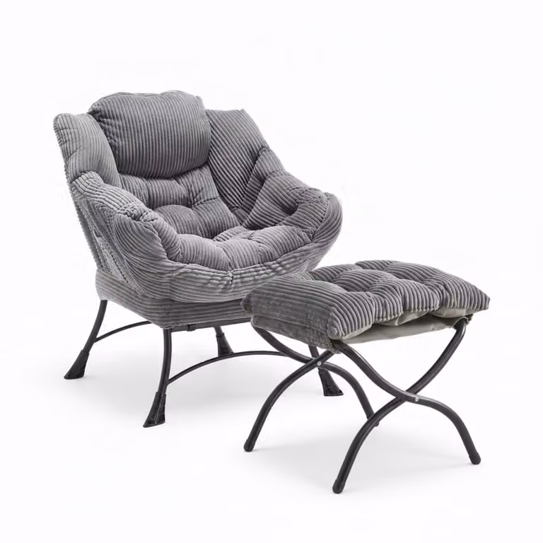 Sillón relax Urban Meuble de pana gris con reposapiés y reposabrazos