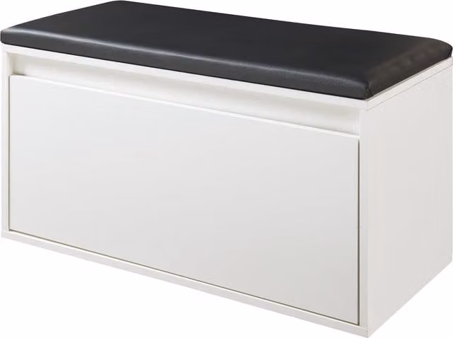 Banco zapatero Helloshop26 en color blanco y negro con acabado en piel sintética, An/P/Al: 80 x 39 x 45 cm