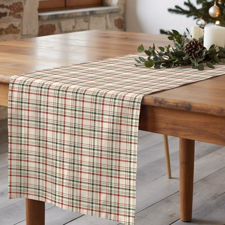 Camino de mesa de Navidad Muare Home multicolor con diseño de cuadros en 100% algodón, An/Al: 50 x 150 cm