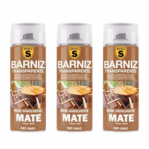 Pack de 3 unidades de Barniz Mate SPSIL en Spray de 200 ml para madera, metal, vidrio y plástico con secado rápido
