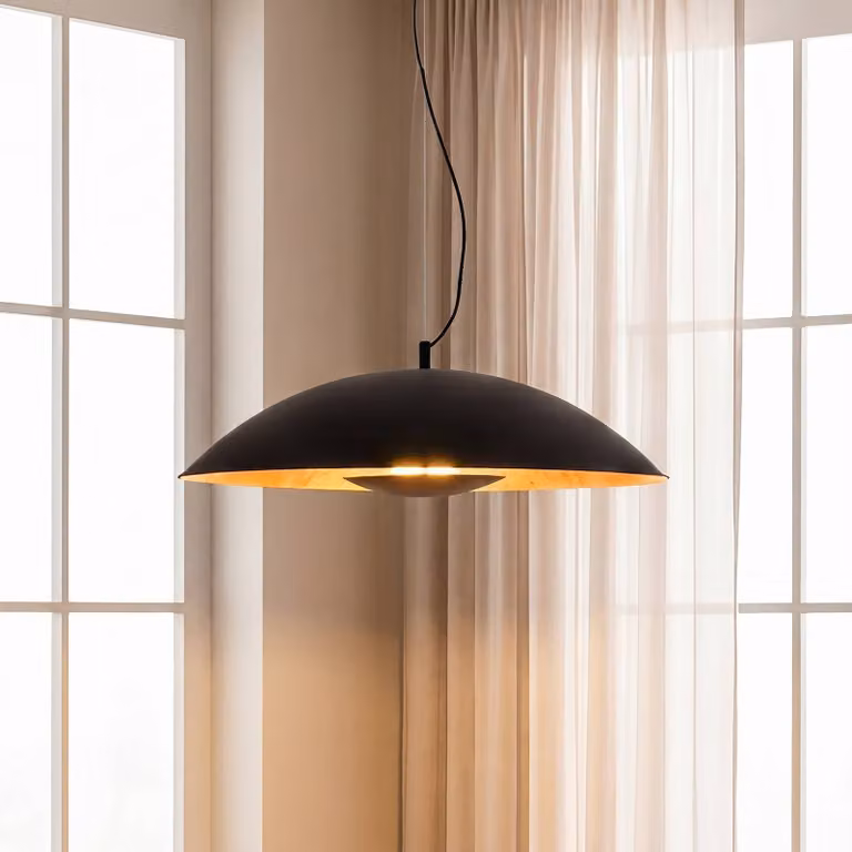 Lámpara colgante Emilienne de Lindby en metal negro y dorado para salón o comedor, diseño moderno y regulable