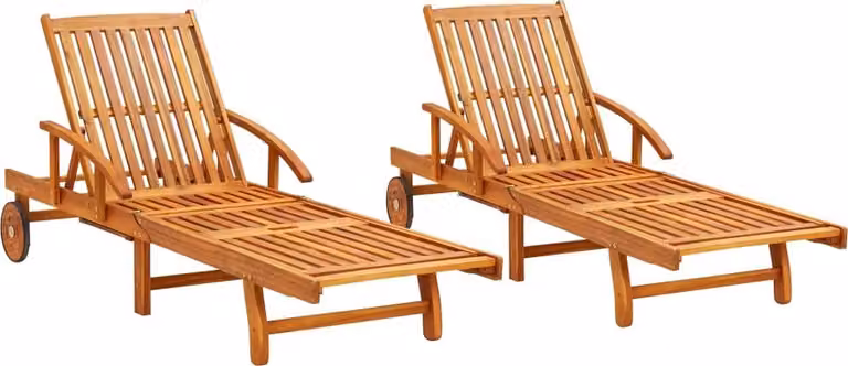 Set de 2 tumbonas Syfax de madera de acacia tratada en color marrón y multicolor con respaldo ajustable para jardín o terraza