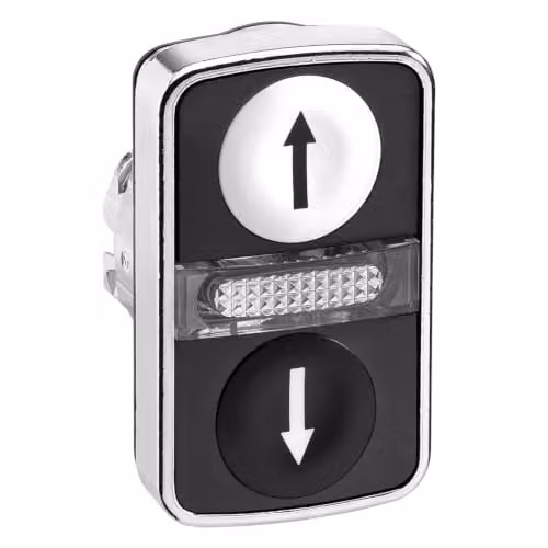 Cabezal de pulsador doble con luz de Schneider Electric en blanco y negro con protección IP66