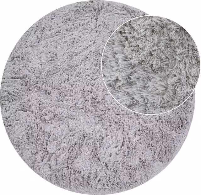 Alfombra de pelo largo Silvana color plata, forma redonda, Diámetro: 80 cm