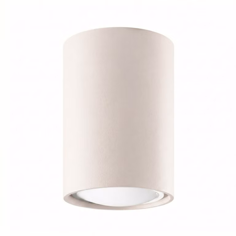 Plafón de superficie industrial Sollux Lighting en color beige y acero, forma cilíndrica, Altura: 10 cm