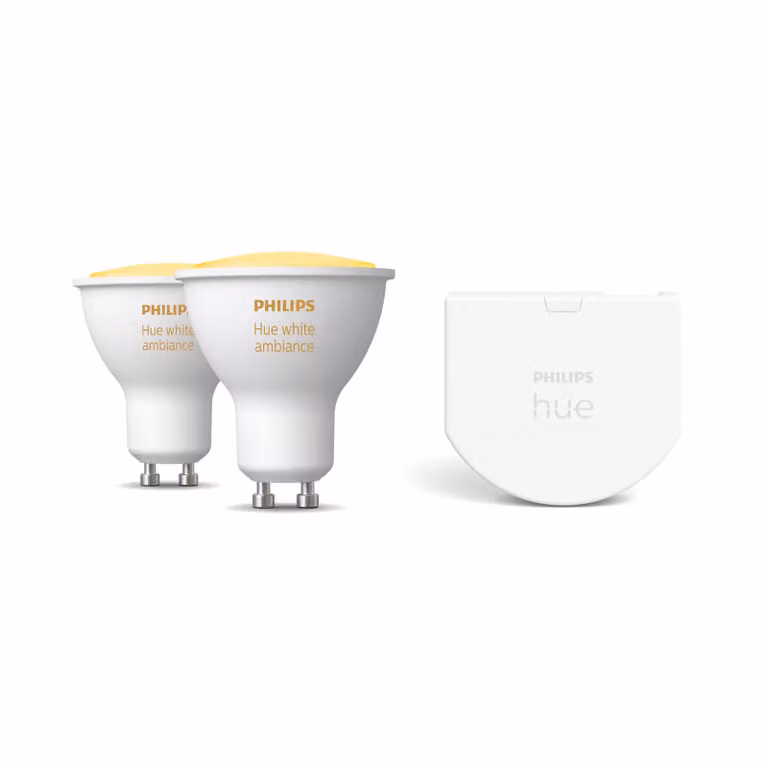 Pack de Philips Hue con 2 bombillas inteligentes LED GU10 blancas y mando a distancia de interruptor