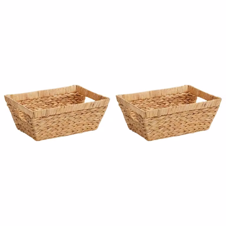 Set de 2 cestas de almacenamiento de jacinto de agua vidaXL en color beige con asas, An/P/Al: 38 x 28 x 15 cm