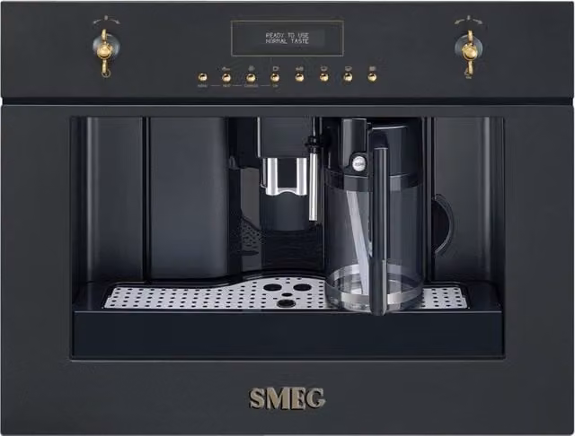 Cafetera espresso automática con molinillo integrado Smeg en color negro y antracita para empotrar