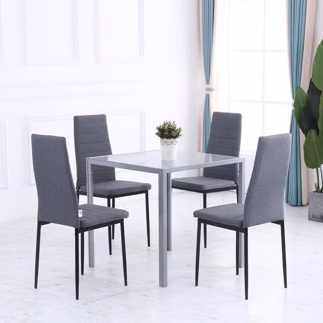 Mesa de comedor y cocina HOMCOM de diseño moderno con tablero de cristal transparente y estructura de metal en color gris