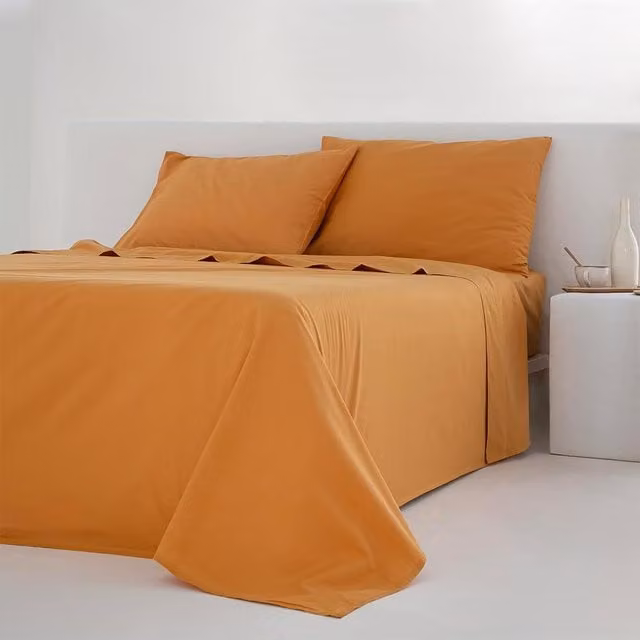 Juego de sábanas Cotton Artean Noa en percal de algodón de 200 hilos color ocre para cama de 135 cm