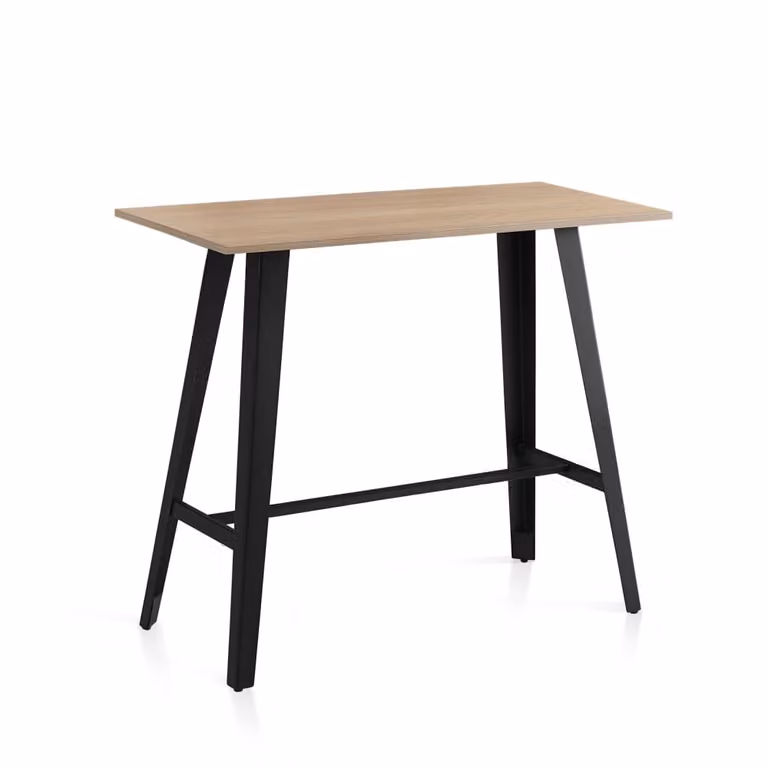Mesa alta de comedor HISPANOHOGAR de estilo industrial con acabado roble y patas metálicas negras, An/P/Al: 120 x 120 x 60 cm