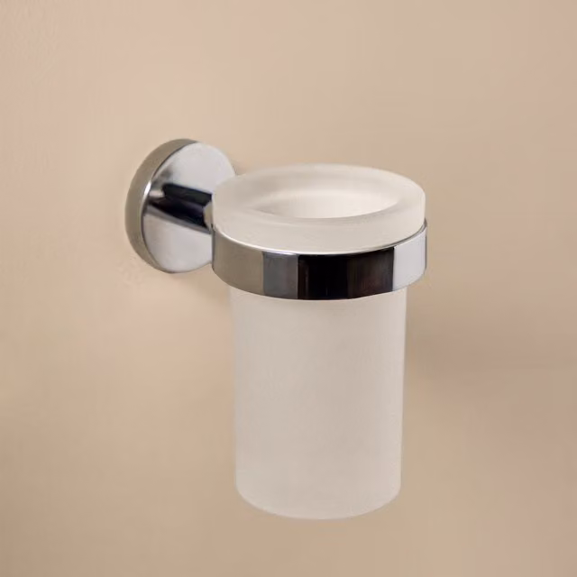 Portacepillos de pared Cosmic de vidrio transparente y metal plateado