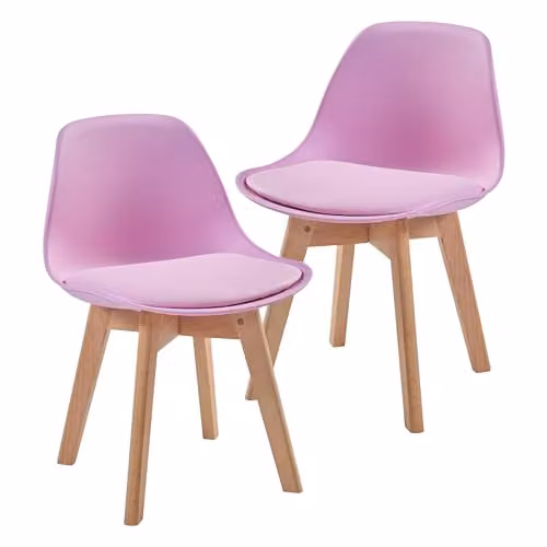 Set de 2 sillas acolchadas para niños en.casa con respaldo ergonómico, acabado en polipiel rosa y patas de haya, An/P/Al: 56 x 38 x 33 cm
